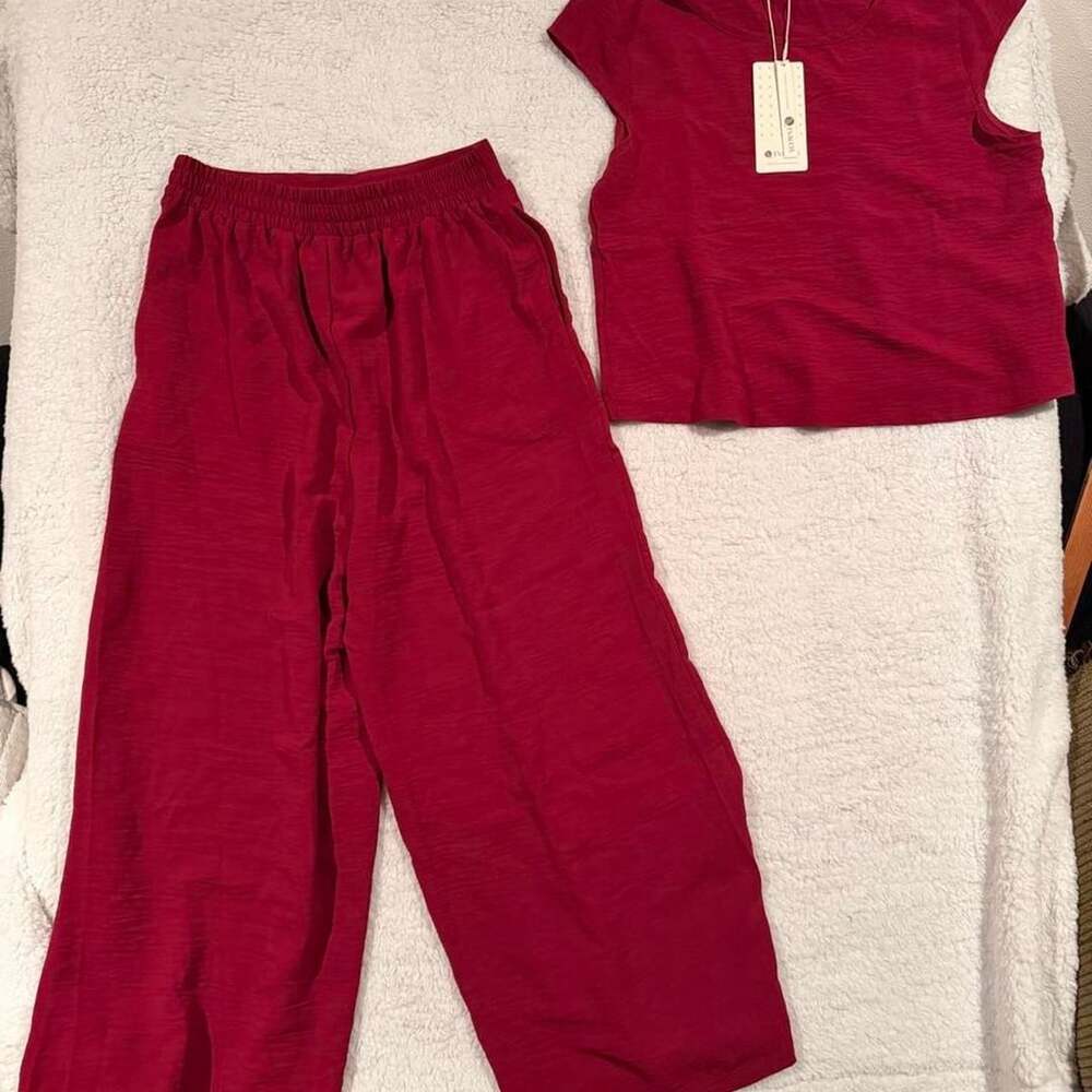 EVALESS Burgundy Matching Pants Set Size S New With Tags